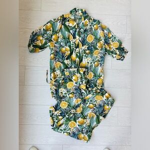 Shein Lemon Print Short Sleeve Shirt & Jogger Pants Bundle US S